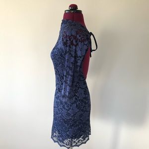 John Zack Mini Blue Lace-Like Backless Dress